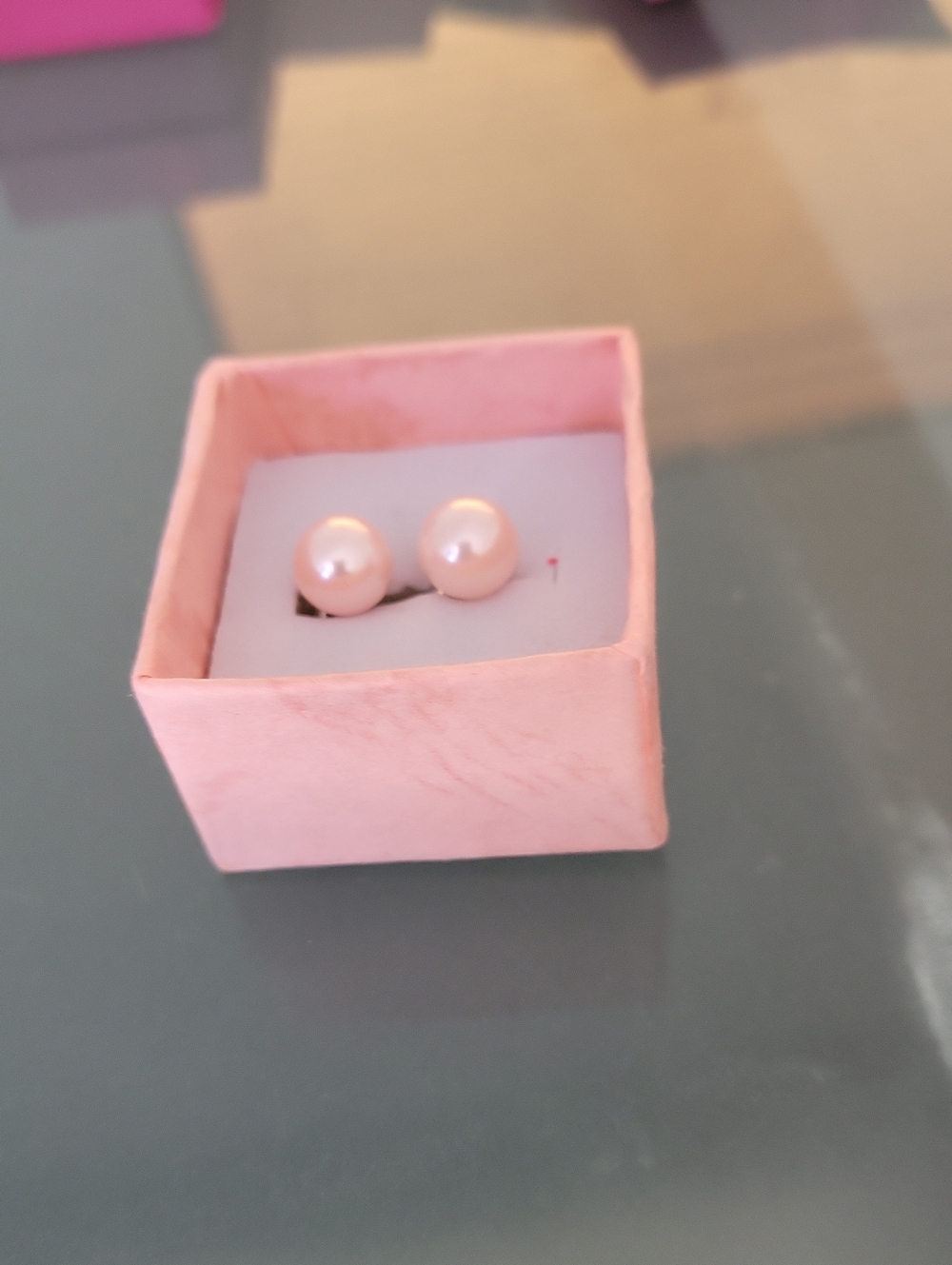 Pink Pearl Stud Earrings - Women's Fashion Jewelry 10k White Gold Plated